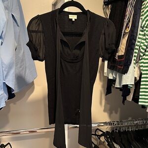 KAREN MILLEN ENGLAND Black wool and silk Blouse, UK size 2.